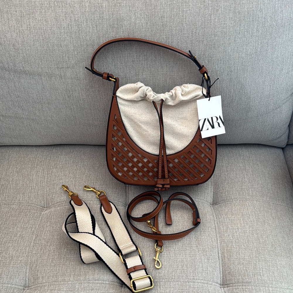 Zara Brown and Cream Women's Hand Bag, pocketbook, purse. Brand new. NWT